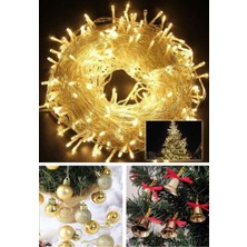 3'lü Yılbaşı Seti, Animasyonlu Peri Led, Çam Ağacı Çanı, Gold Toplar, Beyaz Renk