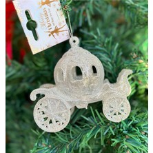 Büyük Simli Koleksiyon Yılbaşı Süsü, Prenses Temalı At ve Araba Dekorasyonu, Beyaz Renk