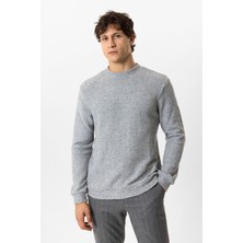 Gri Regular Fit Desenli Bisiklet Yaka Sweatshirt