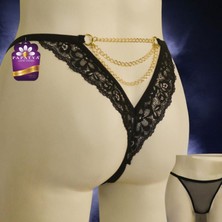 Papatya Ön Tül Arka Dantel Bant Ortası Zincir Tanga