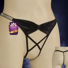 Papatya Ön Üst Saten Alt Ip Özel Bölgesi Açık Taşlı Tanga