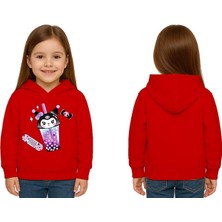 Sedirli Unisex Baskılı Çocuk Swaetshirt Kapüşonlu 3 Iplik Şardonlu Kuromi Baskılı
