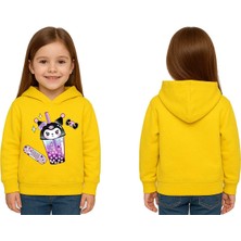 Sedirli Unisex Baskılı Çocuk Swaetshirt Kapüşonlu 3 Iplik Şardonlu Kuromi Baskılı