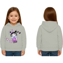 Sedirli Unisex Baskılı Çocuk Swaetshirt Kapüşonlu 3 Iplik Şardonlu Kuromi Baskılı