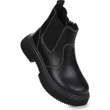 Kiko Kids Penka Fermuarlı Erkek Çocuk Bot Ayakkabı Siyah Mikrofiber Malzeme ile Günlük Kullanım İçin