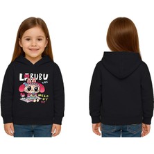 Sedirli Unisex Baskılı Çocuk Swaetshirt Labubu Baskılı Kapüşonlu 3 Iplik Şardonlu