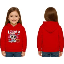 Sedirli Unisex Baskılı Çocuk Swaetshirt Labubu Baskılı Kapüşonlu 3 Iplik Şardonlu