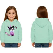Sedirli Unisex Baskılı Çocuk Swaetshirt Kapüşonlu 3 Iplik Şardonlu Kuromi Baskılı
