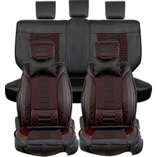 ALLDAYSM Aldysm Fiat Siena Uyumlu Lüx Deri Oto Koltuk Kılıfı Ön Arka Set Galaksi Serisi Siyah Kırmızı