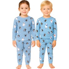 Zuzunga Unisex Interlok Bebe Mavisi Yılbaşı Temalı Pijama Takımı