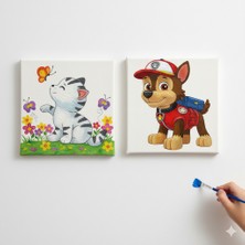 Dudu Gift Okul Etkinliği-2'li Tuval Boyama Seti. 20X20 cm Uv Baskı 6 Akrilik Boya 1 FIRÇA-MODEL-403