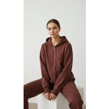 Giyim Dünyası Kadın Şardonlu Üç Ip Kapşonlu Fermuarlı Emma Sweatshirt Kahverengi