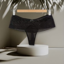 Yeşil Giyim Ön Tül Arka Dantel Brezil Tanga