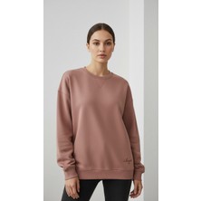 Giyim Dünyası Kadın Sıfır Yaka Üç Ip Şardonlu Koty Sweatshirt Somon