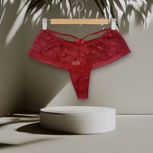 Yeşil Giyim Ön Tül Arka Dantel Brezil Tanga