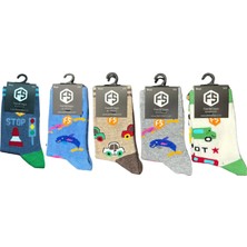 Erkek Çocuk Renkli Desenli Günlük Pamuklu Dikişsiz Çorap