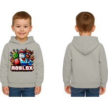 Sedirli Unisex Roblox Baskılı Çocuk Swaetshirt  Baskılı Kapüşonlu 3 Iplik Şardonlu