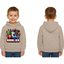 Sedirli Unisex Roblox Baskılı Çocuk Swaetshirt  Baskılı Kapüşonlu 3 Iplik Şardonlu