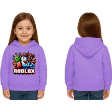 Sedirli Unisex Roblox Baskılı Çocuk Swaetshirt  Baskılı Kapüşonlu 3 Iplik Şardonlu