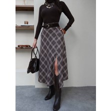 Esra Helvacı Kemerli Ekose Uzun Etek