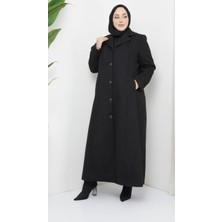 Glr & Gym Yaren Kadın Siyah Kışlık Kaşe Manto Uzun Kol Regular Fit Kapüşonlu Yaka