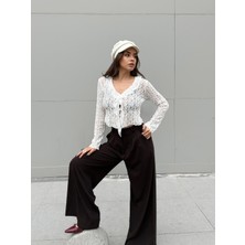 Minaaise Kadın Ekru Fırfırlı Dantel Bluz 30106