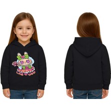 Sedirli Unisex Baskılı Çocuk Swaetshirt Labubu Baskılı Kapüşonlu 3 Iplik Şardonlu