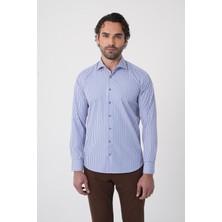 Bisse Uzun Kollu Italyan Yaka Mavi Desenli Erkek Gömlek GMCZG252052_C35