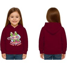 Sedirli Unisex Baskılı Çocuk Swaetshirt Labubu Baskılı Kapüşonlu 3 Iplik Şardonlu