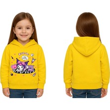 Sedirli Unisex Baskılı Çocuk Swaetshirt Kapüşonlu 3 Iplik Şardonlu Kuromi Baskılı