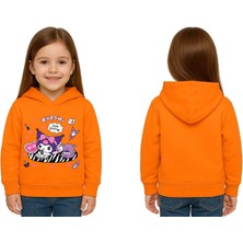Sedirli Unisex Baskılı Çocuk Swaetshirt Kapüşonlu 3 Iplik Şardonlu Kuromi Baskılı