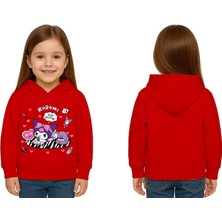 Sedirli Unisex Baskılı Çocuk Swaetshirt Kapüşonlu 3 Iplik Şardonlu Kuromi Baskılı