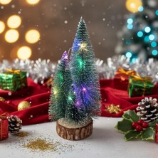 CoverZone 1 Adet Rgb Işıklı Mini Yılbaşı Ağacı Masaüstü Aydınlatma Dekoratif Hediyelik Noel Pilli Çam Ağaç Yılbaşı Süsü 20CM