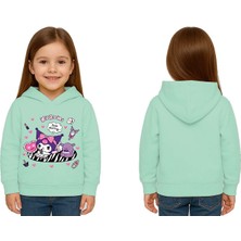 Sedirli Unisex Baskılı Çocuk Swaetshirt Kapüşonlu 3 Iplik Şardonlu Kuromi Baskılı