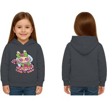Sedirli Unisex Baskılı Çocuk Swaetshirt Labubu Baskılı Kapüşonlu 3 Iplik Şardonlu