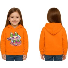 Sedirli Unisex Baskılı Çocuk Swaetshirt Labubu Baskılı Kapüşonlu 3 Iplik Şardonlu