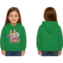 Sedirli Unisex Baskılı Çocuk Swaetshirt Labubu Baskılı Kapüşonlu 3 Iplik Şardonlu