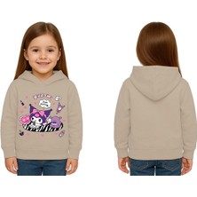 Sedirli Unisex Baskılı Çocuk Swaetshirt Kapüşonlu 3 Iplik Şardonlu Kuromi Baskılı