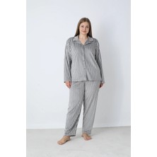 NemereSoft Estiva 25370 Gömlek Yaka Battal Kadife Pijama Takımı