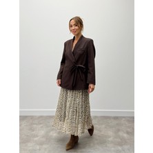 Maldia Shop Kadın Kruvaze Kuşaklı Bağlamalı Kahverengi  Ceket