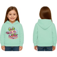 Sedirli Unisex Baskılı Çocuk Swaetshirt Labubu Baskılı Kapüşonlu 3 Iplik Şardonlu