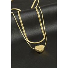 Bijuteri Net Kalp Lüks Çelik Ikili Kolye