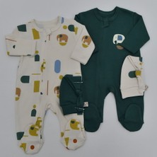 Minisse 4776MS Bebek Fil Baskılı Şapkalı 2'li Tulum