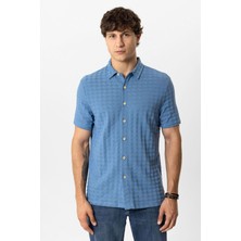 Back And Bond Mavi Regular Fit Desenli Kısa Kollu %100 Pamuk Gömlek