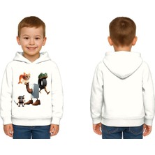 Sedirli Unisex Brainrot Baskılı Çocuk Swaetshirt Kapüşonlu 3 Iplik Şardonlu