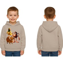 Sedirli Unisex Brainrot Baskılı Çocuk Swaetshirt Kapüşonlu 3 Iplik Şardonlu