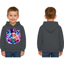 Sedirli Unisex Roblox Baskılı Çocuk Swaetshirt  Baskılı Kapüşonlu 3 Iplik Şardonlu