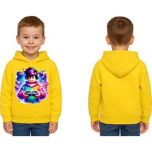 Sedirli Unisex Roblox Baskılı Çocuk Swaetshirt  Baskılı Kapüşonlu 3 Iplik Şardonlu