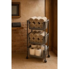 3 Katlı Tekerlekli Çok Amaçlı Organizer Raf, Gri