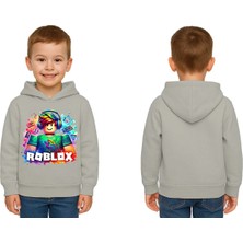 Sedirli Unisex Roblox Baskılı Çocuk Swaetshirt  Baskılı Kapüşonlu 3 Iplik Şardonlu